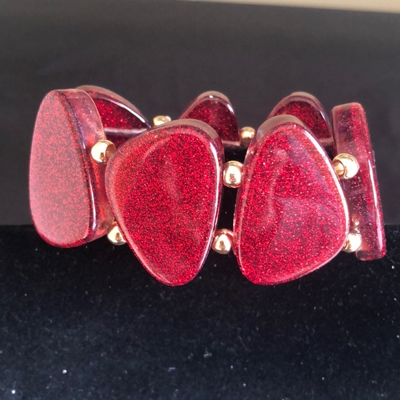Style & Co Red Glitter Bead/Resin Stretch Bracelet - Picture 4 of 8
